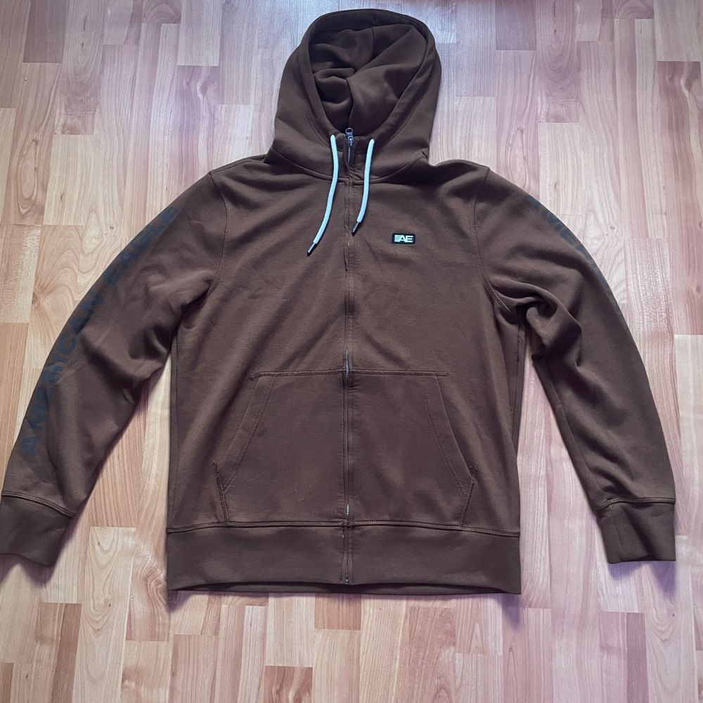 Brown American Eagle Zip-Up Hoodie